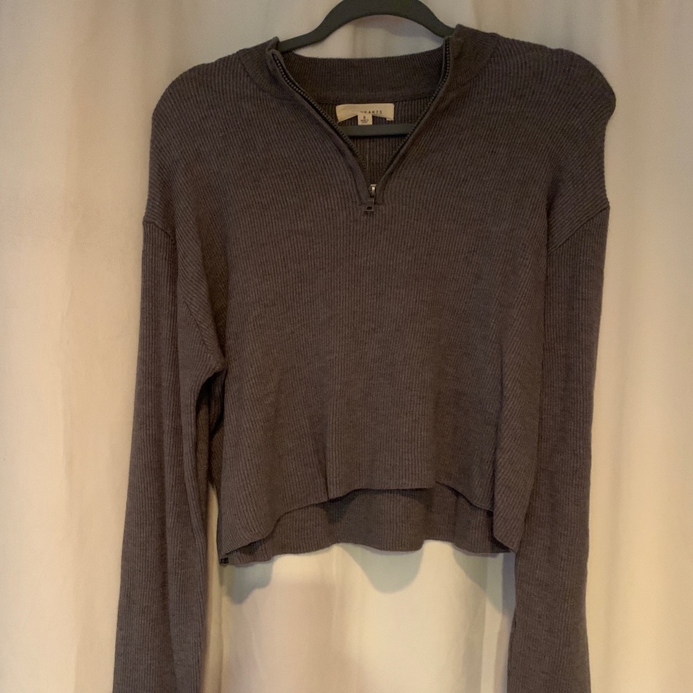 Cropped PacSun Grey Quarterzip Sweater